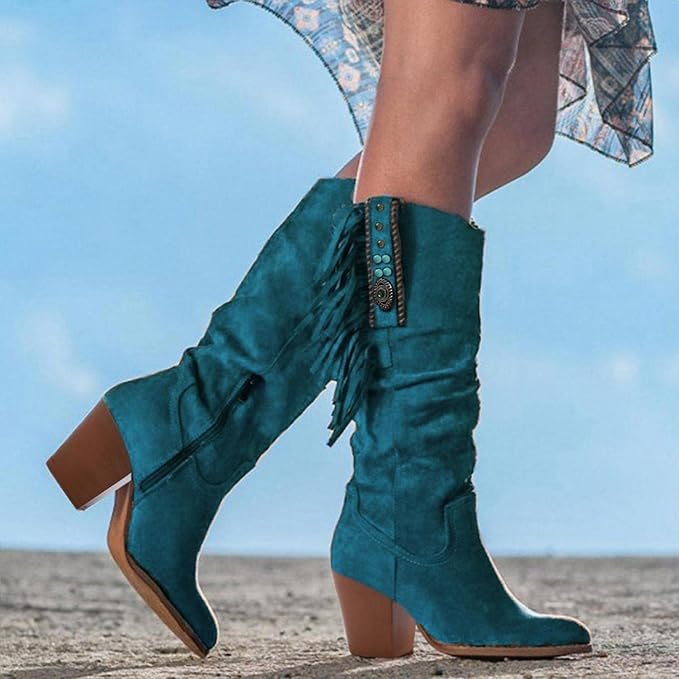 Bottes western pour hommes avec motif à franges