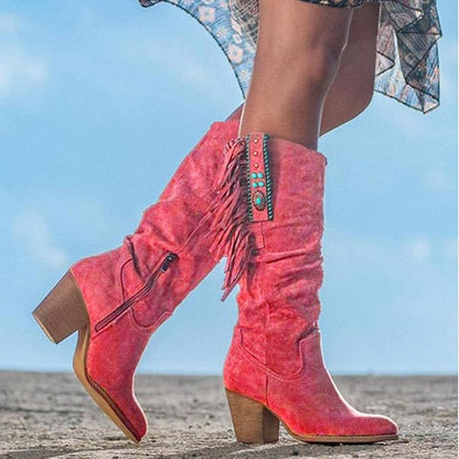 Bottes western pour hommes avec motif à franges