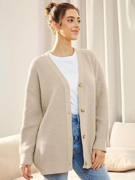 Gilet pour femme ample col en V boutons mode automne