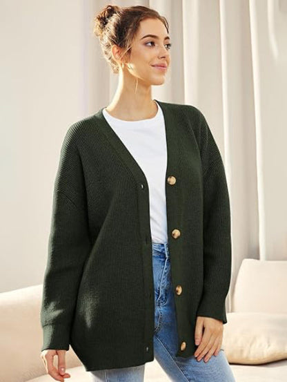 Gilet pour femme ample col en V boutons mode automne
