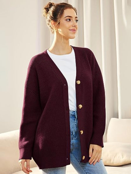 Gilet pour femme ample col en V boutons mode automne