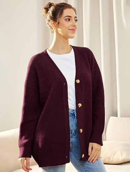 Gilet pour femme ample col en V boutons mode automne