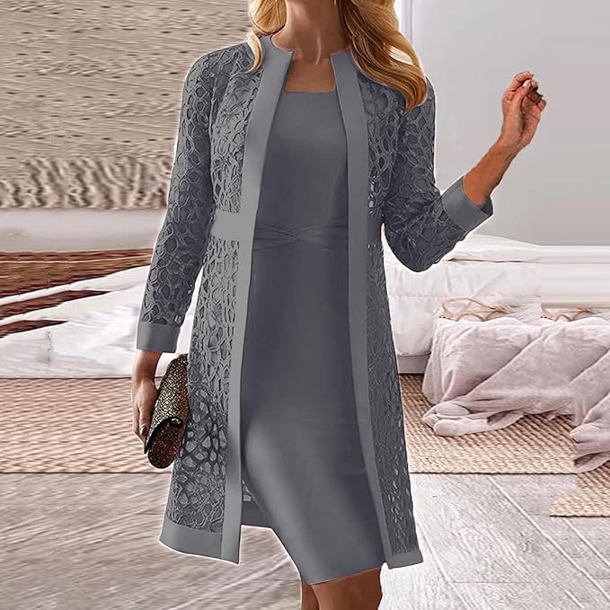 Gilet élégant pour femme 2 pièces effet dentelle