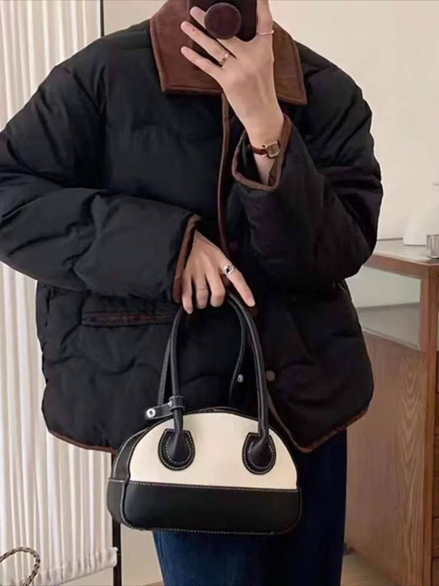 Doudoune matelassée élégante col boutons femme