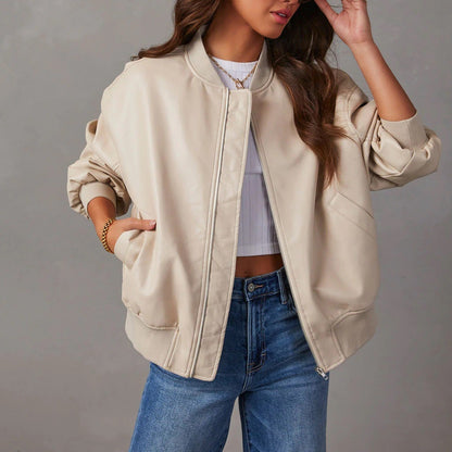 Blouson aviateur en cuir, fermeture éclair, veste tendance pour homme