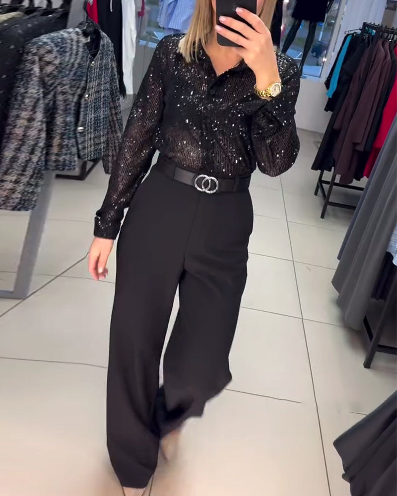 Elegante Bluse mit Pailletten und Revers - IdealeKleiden