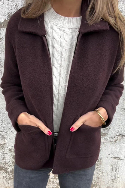 Veste décontractée pratique, col, poche, fermeture éclair