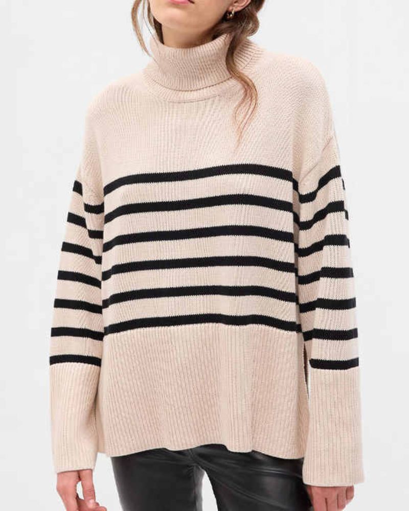Modischer Streifen Pullover Schwarz Weiß - IdealeKleiden