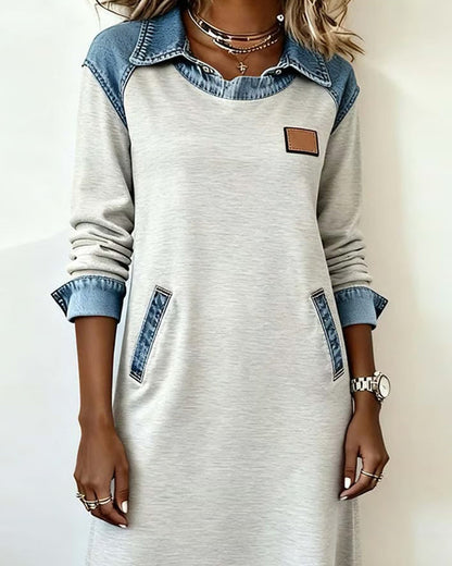 Modisches Denim-Kleid Patchwork Style - IdealeKleiden