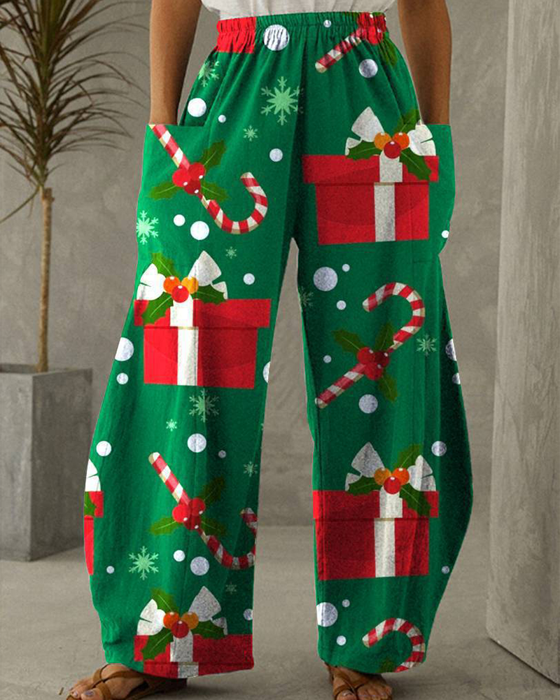 Pantalon de Noël Pantalon décontracté avec imprimé festif