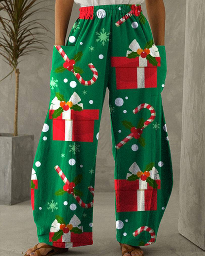 Pantalon de Noël Pantalon décontracté avec imprimé festif