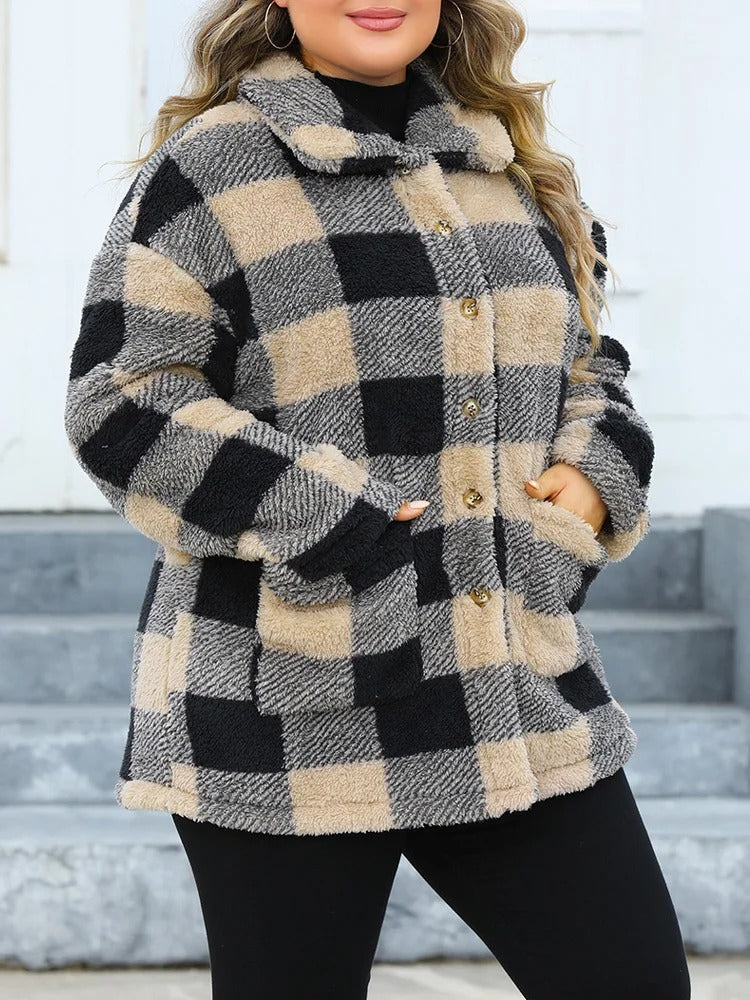 Veste en laine à carreaux surdimensionnée confortable