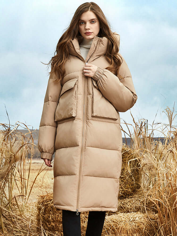 Doudoune longue d'hiver pour femme avec capuche