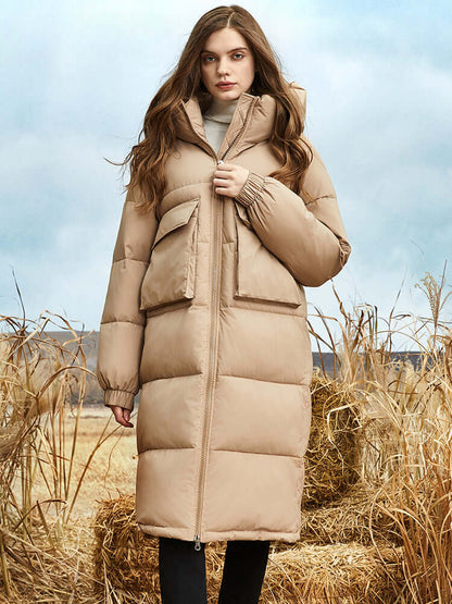 Doudoune longue d'hiver pour femme avec capuche