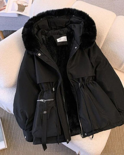 Élégant manteau pour femme avec col en fausse fourrure