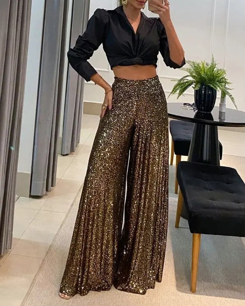 Pantalon de fête scintillant à jambe large