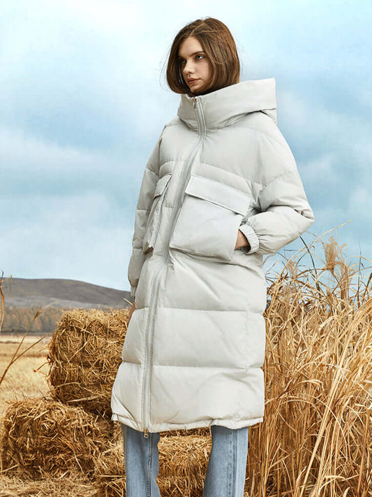 Damen Winterdaunenparka Lange Pufferjacke Kapuze - IdealeKleiden