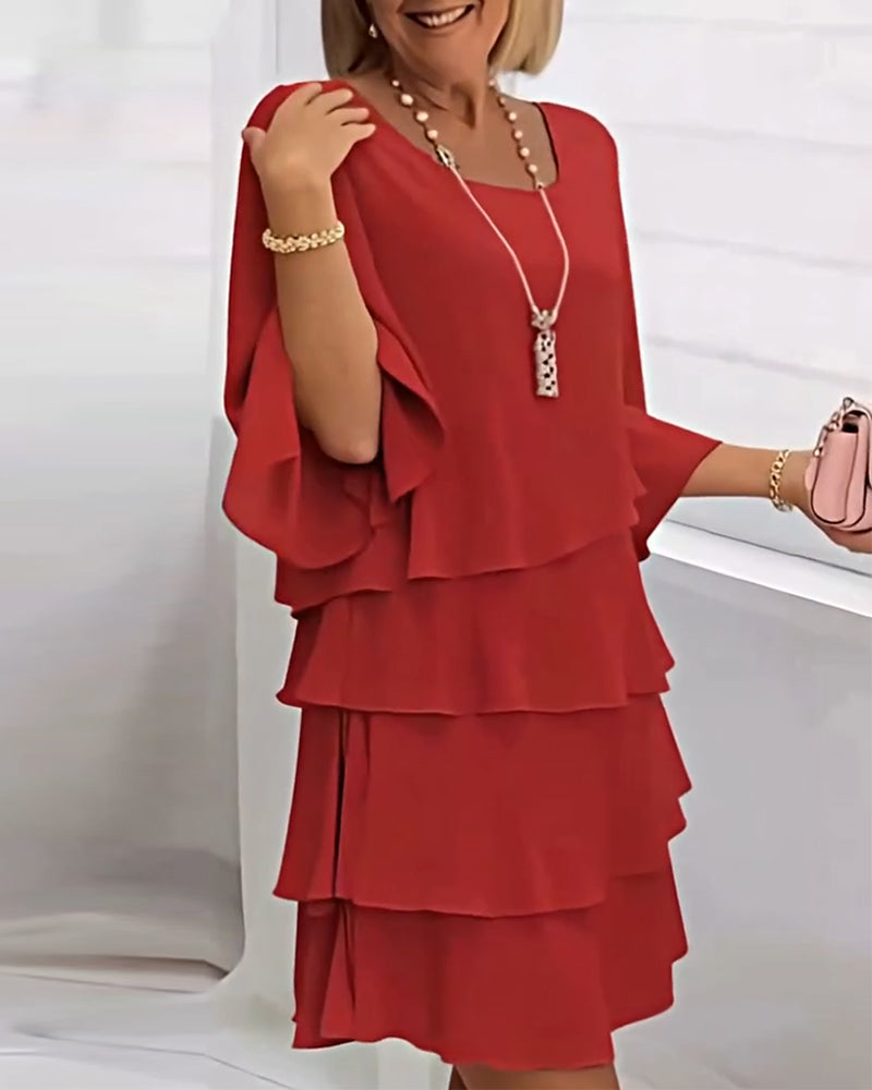 Elegantes Damenkleid Einfarbig Dreiviertelarm - IdealeKleiden