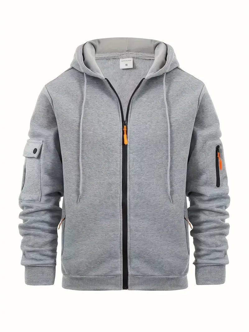Sweat à capuche pour homme, moderne, zippé, poches, noir