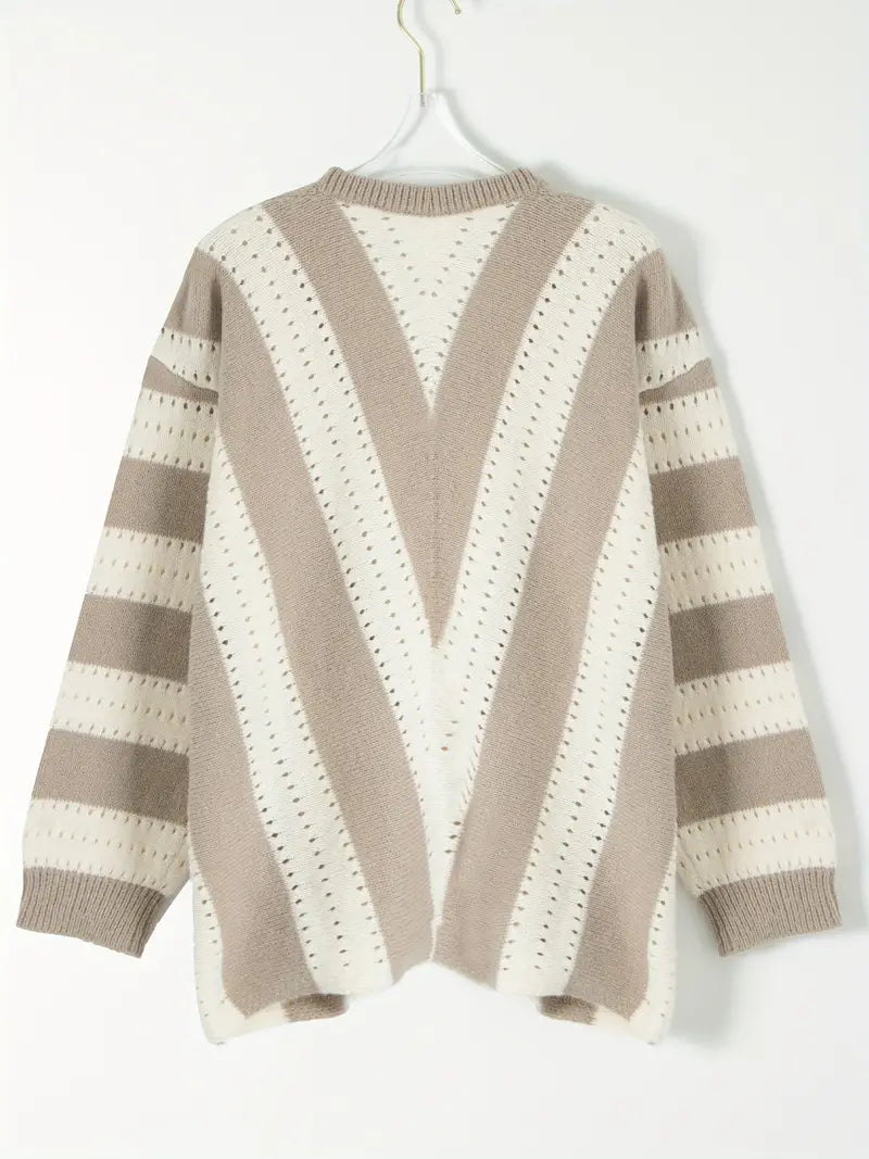 Pull rayé stylé col V femme