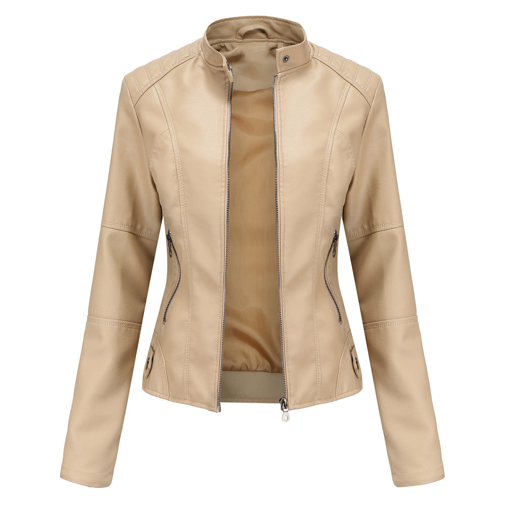Manteau en cuir élégant pour femme, coupe ajustée