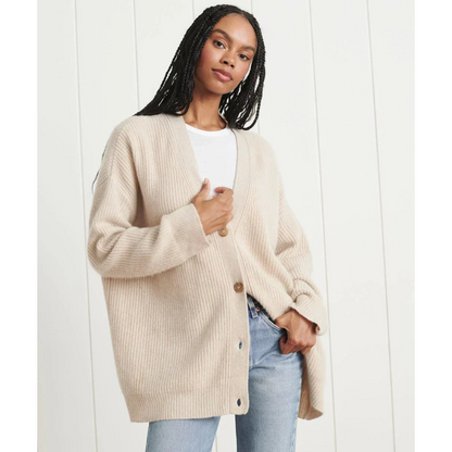 Long cardigan confortable col en V mélange de laine