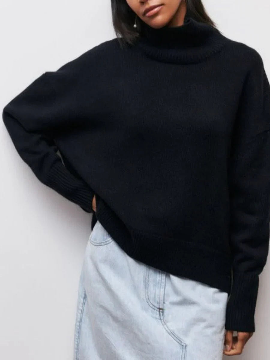 Großer Strickpullover Damen Stehkragen Modisch - IdealeKleiden