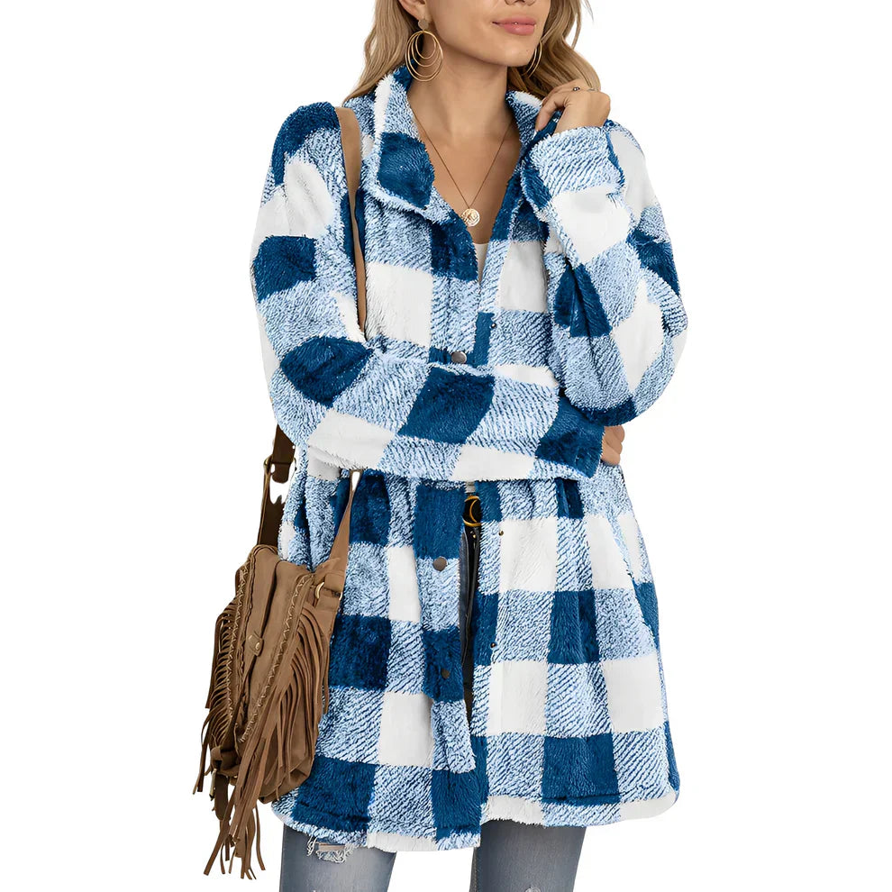 Stylische Damen Karo Jacke Lang - IdealeKleiden