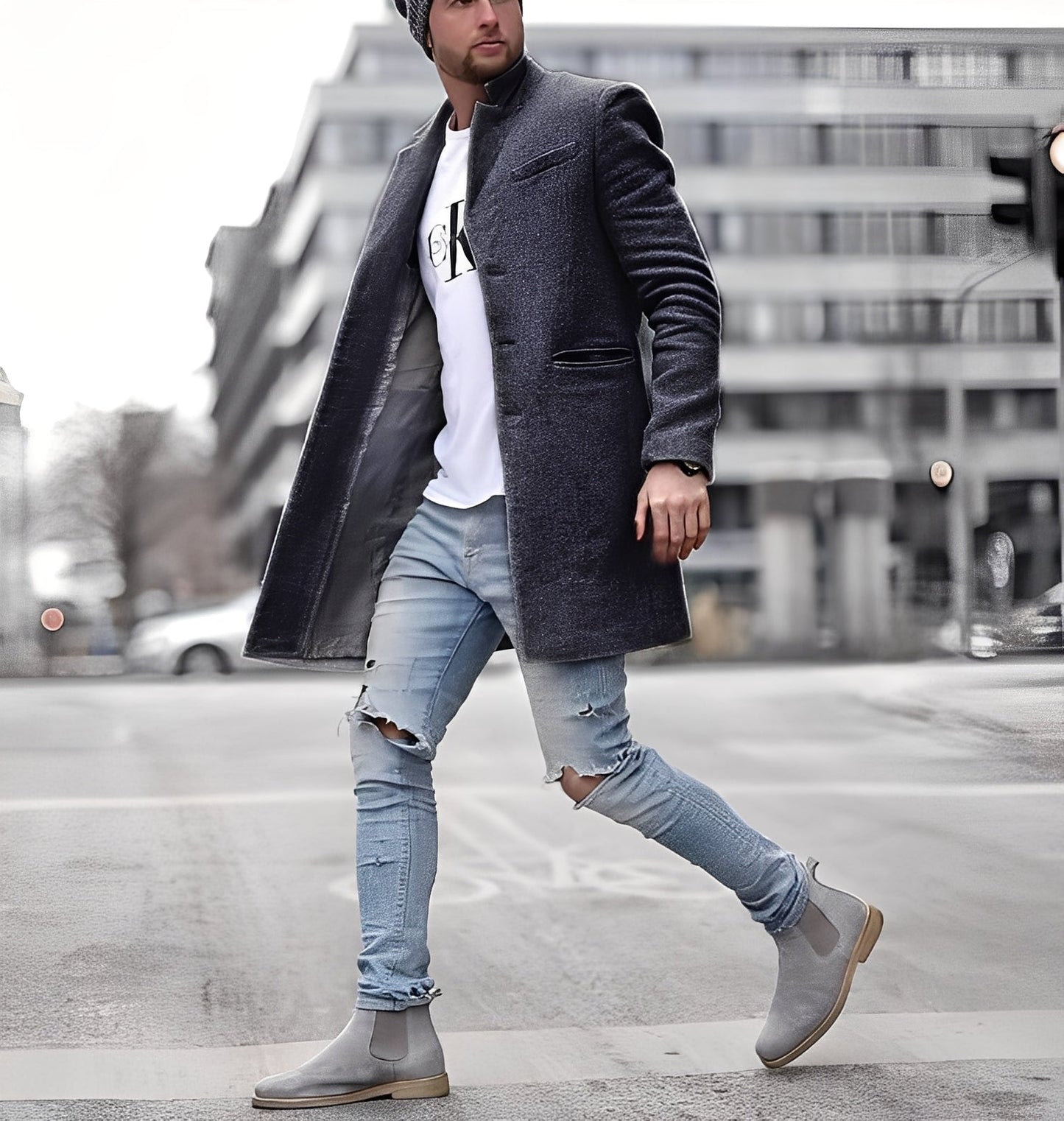 Élégant manteau long en laine pour homme