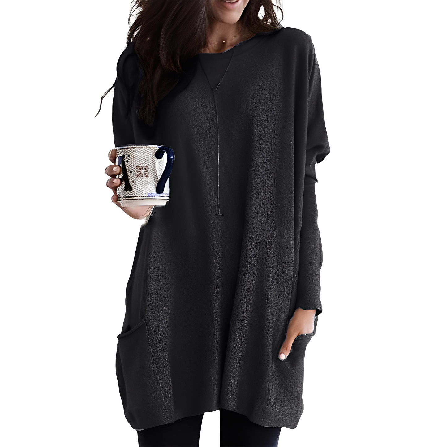 Pull pour femmes long, confortable, avec poches