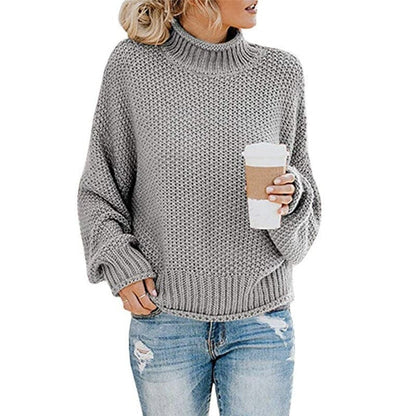 Pull tricoté Col montant Maille épaisse Confortable Chaud