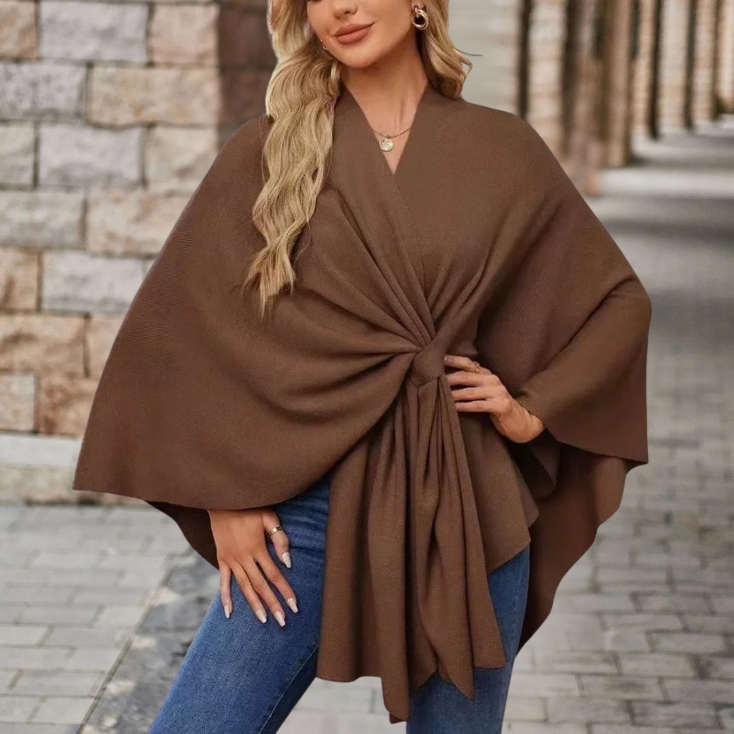 Haut pour femme avec effet cape et nœud sur le devant