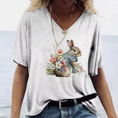 T-shirts blancs à motif lapin mignon