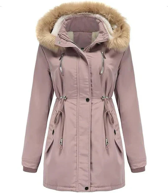 Long manteau d'hiver à capuche fausse fourrure polaire