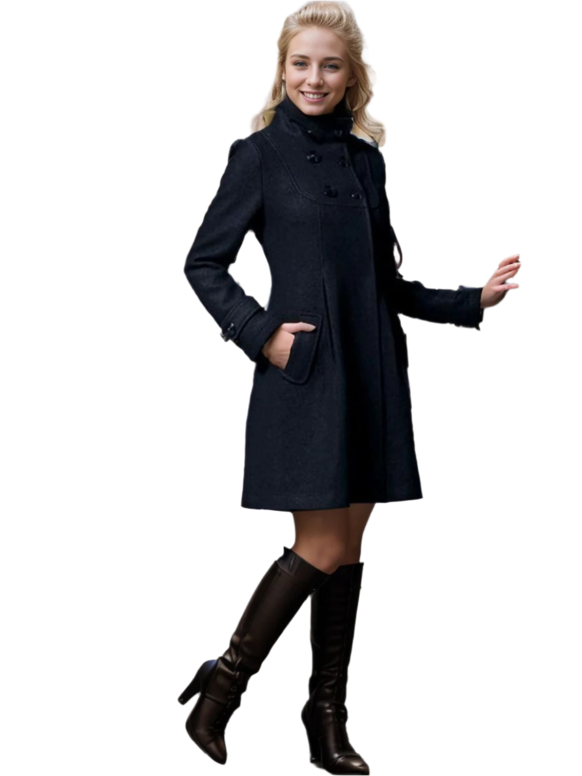 Manteau femme élégant coupe ajustée col