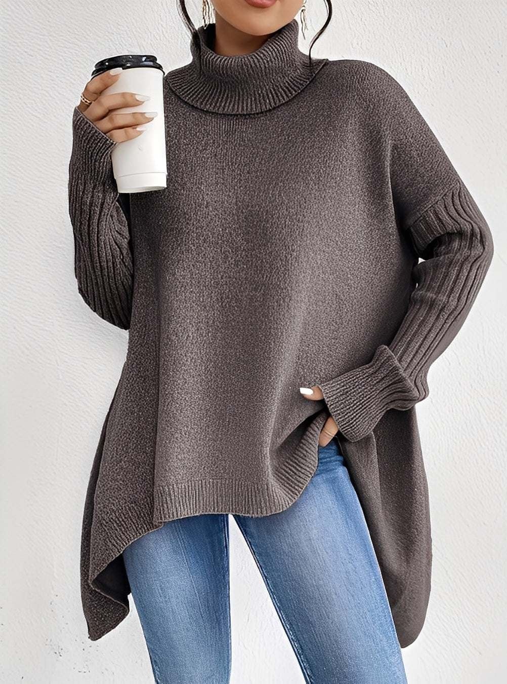 Pulls femme élégants longs col roulé chic