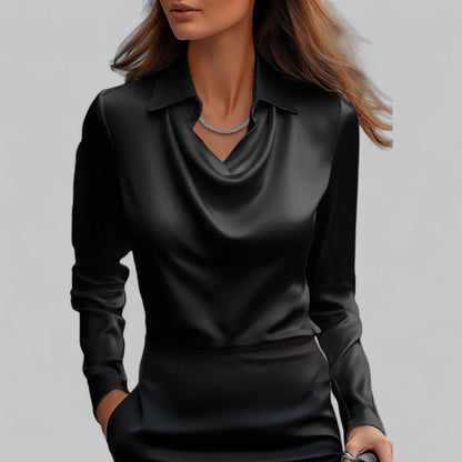 Chemisier femme élégant avec col bénitier aspect satin