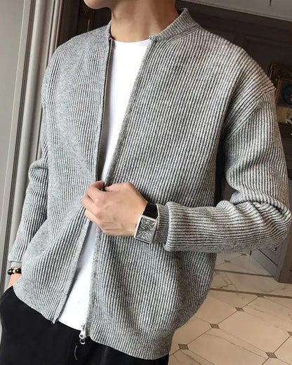 Gilet cardigan côtelé moderne pour homme avec fermeture éclair