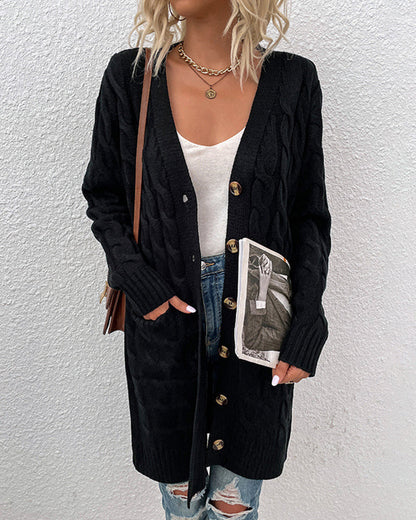 Cardigan élégant à manches longues de couleur unie pour femme