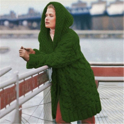 Cardigan tricoté long à capuche ouvert