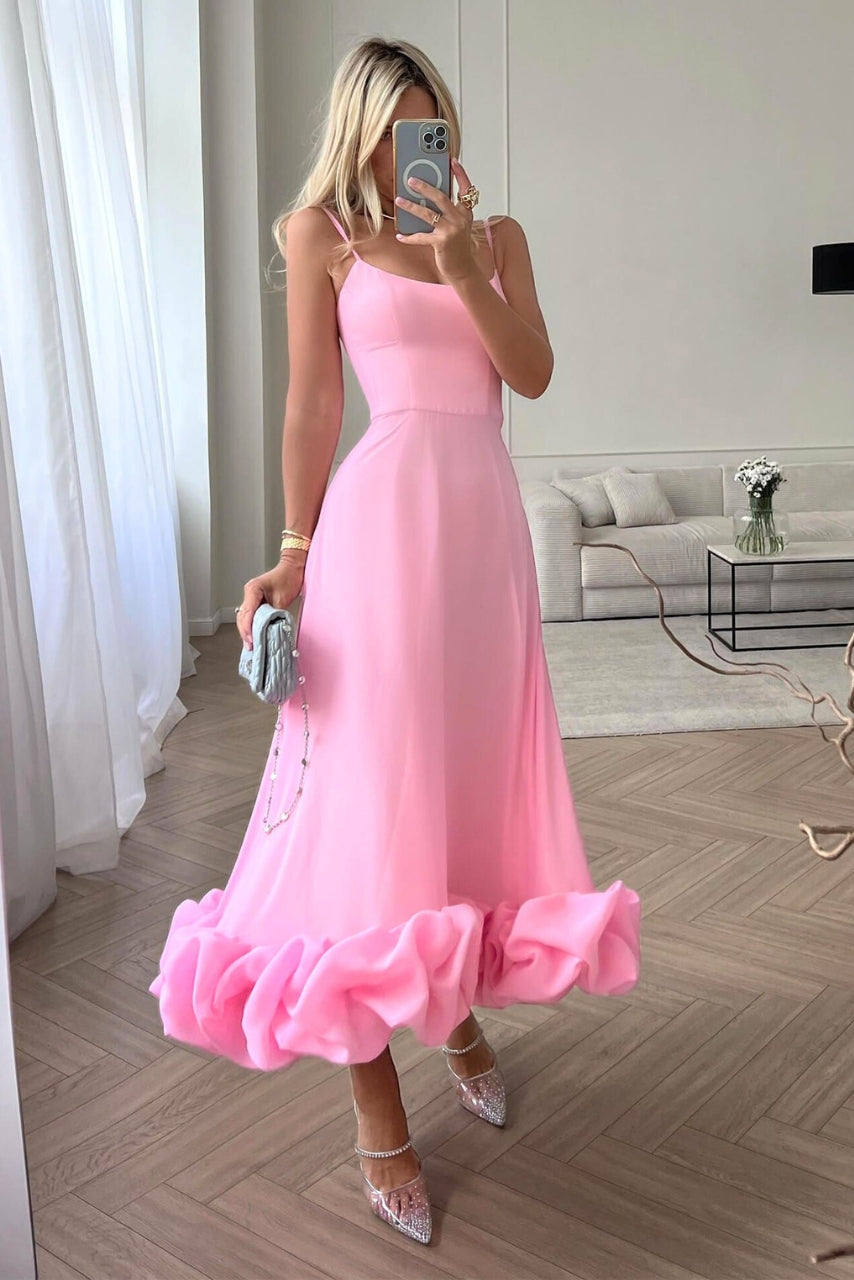 Elegantes Damenkleid Hochzeitsgast Rüschendesign - IdealeKleiden