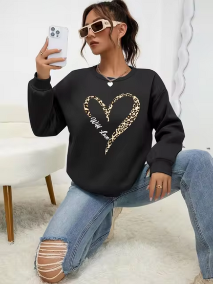 Pull tendance à motif léopard et cœur