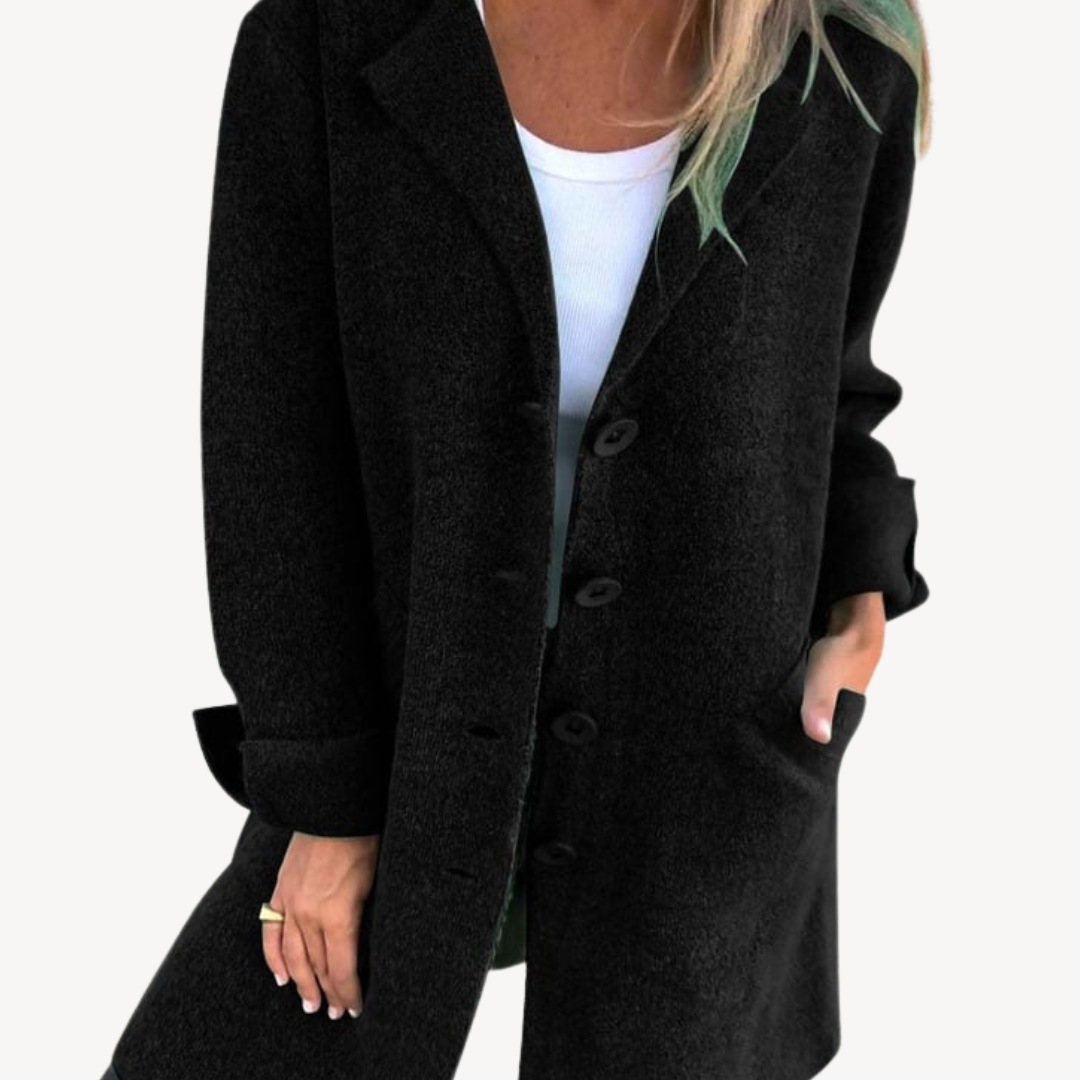 Veste longue en laine mélangée pour femme avec boutons
