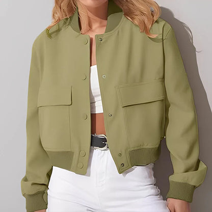 Blouson en cuir pour femme coupe décontractée grandes poches