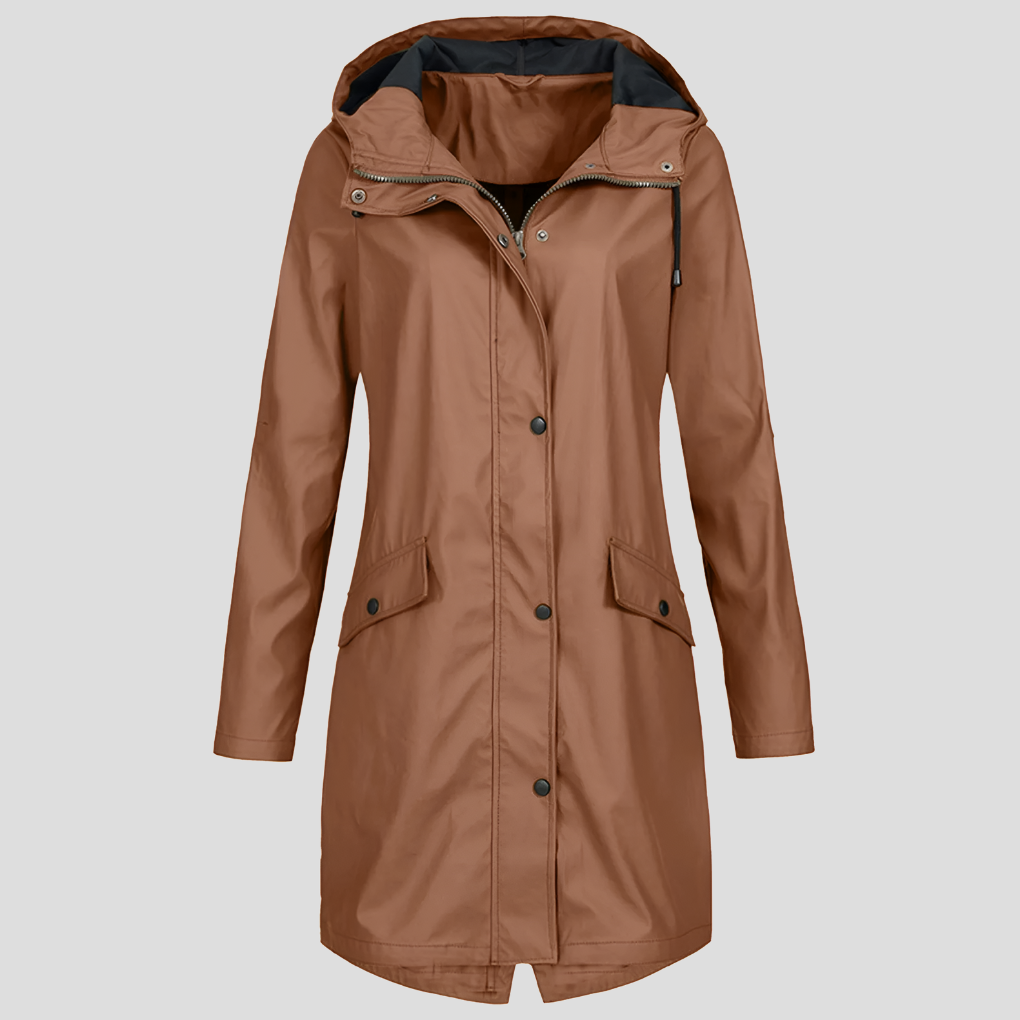 Imperméable long femme à capuche poches