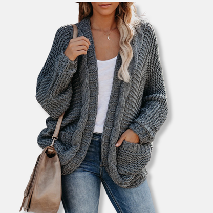 Cardigan oversize en laine à côtes et poches avant