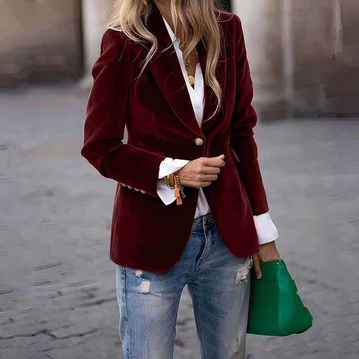 Élégant blazer en velours pour femme, coupe ajustée