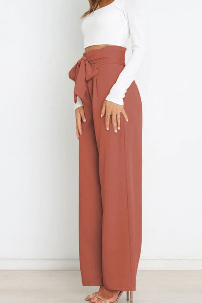 Pantalon paperbag moderne taille haute avec nœuds
