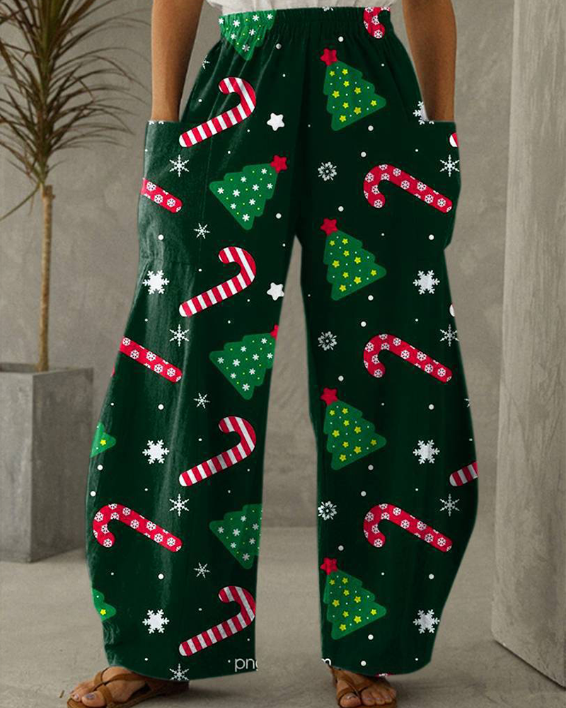 Pantalon de Noël Pantalon décontracté avec imprimé festif