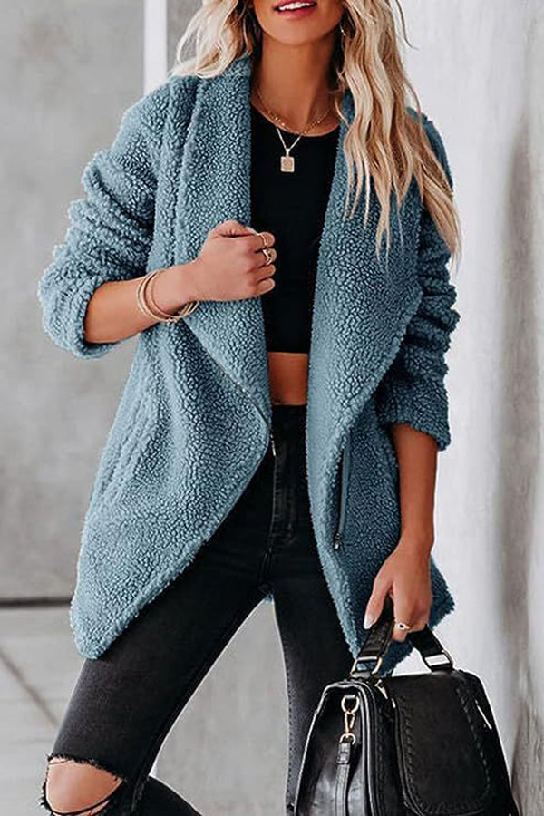 Blouson en cuir décontracté, fermeture éclair, poches